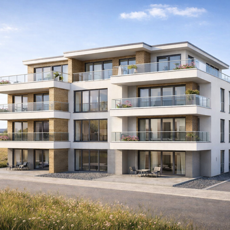 Modernes Mehrfamilienhaus mit flachem Dach